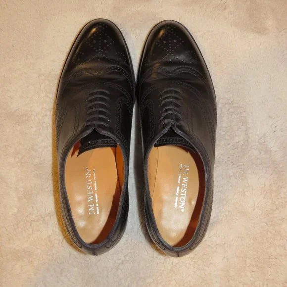 J.M. Weston 391 Black Leather Brogues US 7D Dust Bags & Box